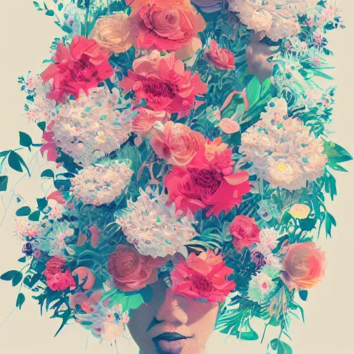 Image similar to a digital illustration of a messy group of flowers by Ross Tran and James Jean