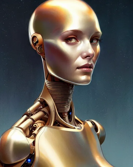 Image similar to a robot with a human face removed, sci - fi face, elegant, highly detailed, digital painting, artstation, concept art, smooth, sharp focus, illustration, art by artgerm and greg rutkowski and alphonse mucha