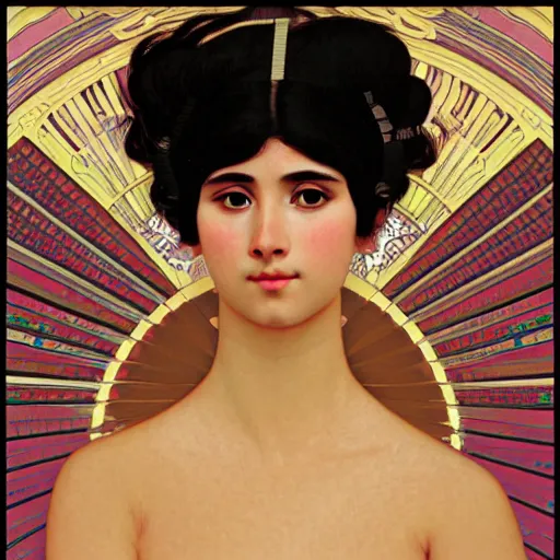 Prompt: vector illustration of a over tanned instagram influenza girl, siliconized, too much plastic surgery, doing a make up tutorial, artstation, smooth, sharp focus, art by gustav klimt - alphonse mucha - adolphe bouguereau