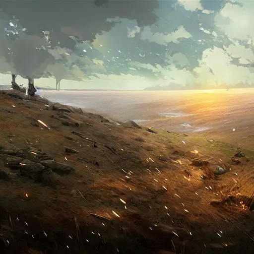 Image similar to the battle of the somme, highly detailed, digital painting, concept art, sharp focus, by makoto shinkai