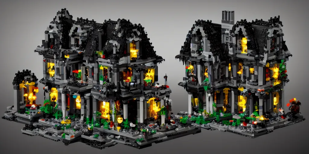 Image similar to haunted house made with legos, concept art, high resolution