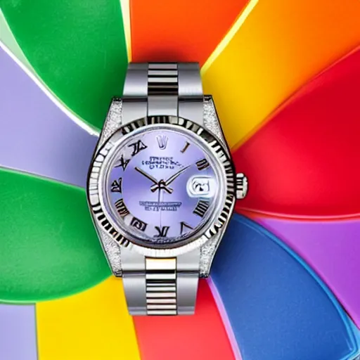 Image similar to Rolex Datejust made of colorful plastic by Fisher Price, close up, photo