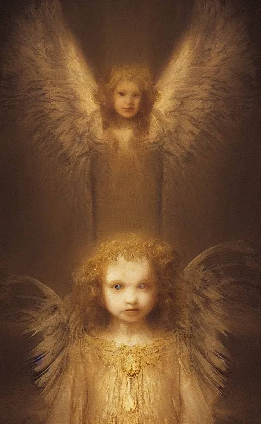 Prompt: Angel knight gothic girl. By Rembrandt painting (1667), fractal flame*3, highly detailded