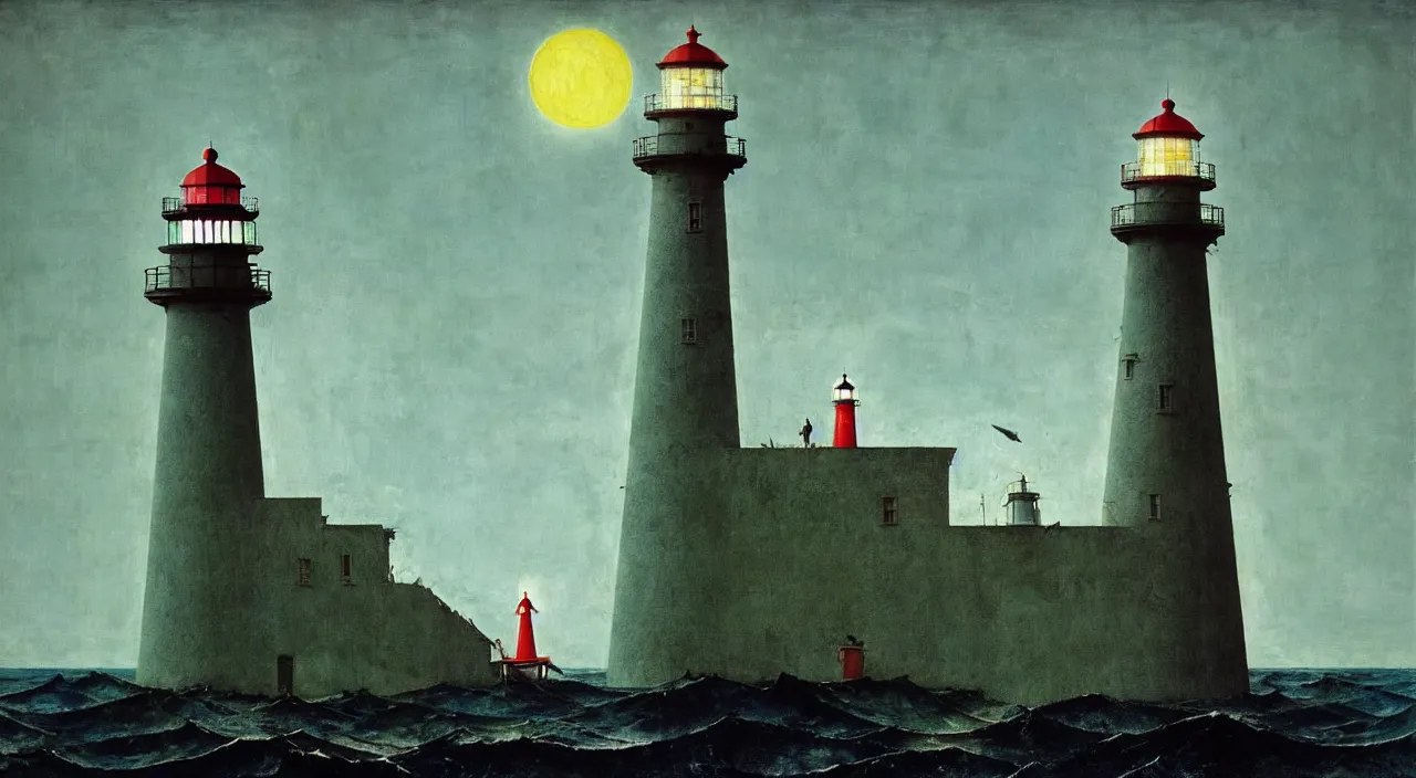 Prompt: single flooded simple!! lighthouse anatomy, very coherent and colorful high contrast masterpiece by norman rockwell franz sedlacek hieronymus bosch dean ellis simon stalenhag rene magritte gediminas pranckevicius, dark shadows, sunny day, hard lighting