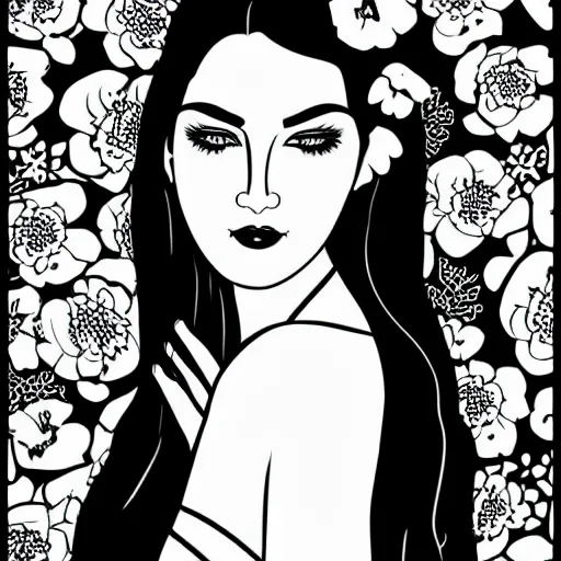 Image similar to a pretty elegant women's face in one line art style with flowers, Vika levina, Continuous line art in minimalistic style for prints