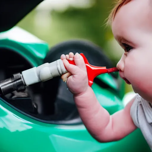 Image similar to baby pumping gasoline into a car