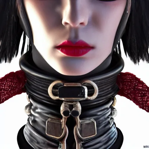 Image similar to detailed realistic cyberpunk female character cyberpunk wearing large steel collar around neck, realistic, art, beautiful, 4K, collar, choker, collar around neck, punk, artstation, detailed, female, woman, choker, cyberpunk, neon, punk, collar, choker, collar around neck, thick collar, choker around neck, wearing choker, wearing collar, bright neon punk hair, collar, choker,