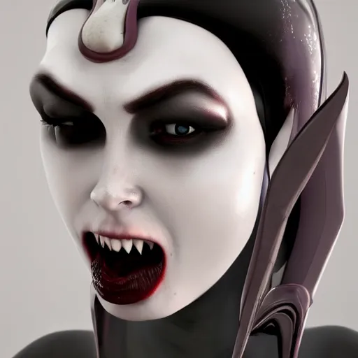 Image similar to a female vampire that looks like a futuristic nosfaratu, milky white skin, blood around the lips, delectable, edible, crusty around the eyes, found on artstation, eyes look dead, highly detailed, 8k,