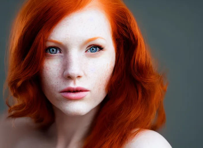 Prompt: 5 5 mm portrait photo of a redhead woman's face with ( intricate cat eyes )!!. highly detailed 8 k. intricate. lifelike. soft light. nikon d 8 5 0. cinematic post - processing
