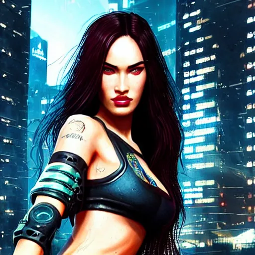 Prompt: Megan Fox portrait, Cyberpunk 2077 style