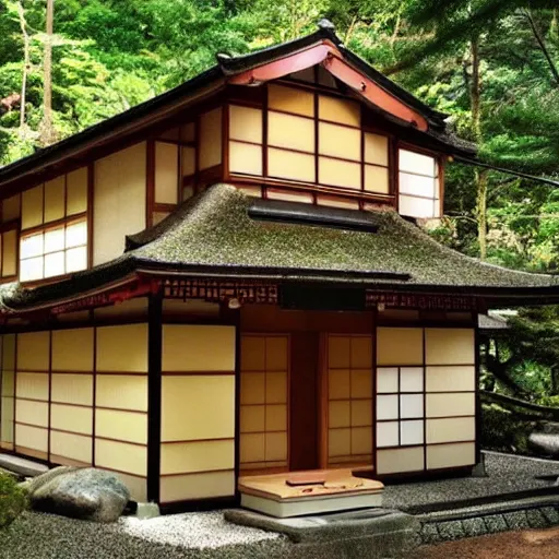 Prompt: very beautiful japanese house in the forest