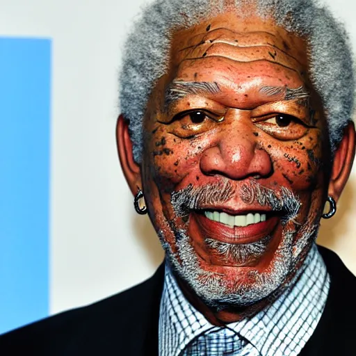 Prompt: morgan freeman smiling at the camera, trypophobia