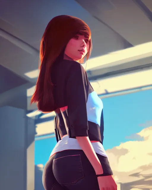 Image similar to tumblr girl, unreal engine, in GTA V, ilya kuvshinov, rossdraws, radiant light, rhads, artstation