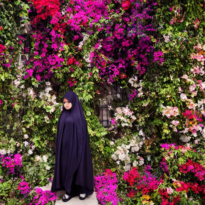 Image similar to an aqrabuamelu wearing a cloak made of flowers, by Omar Z. Robles, CANON Eos C300, ƒ1.8, 35mm, 8K, medium-format print