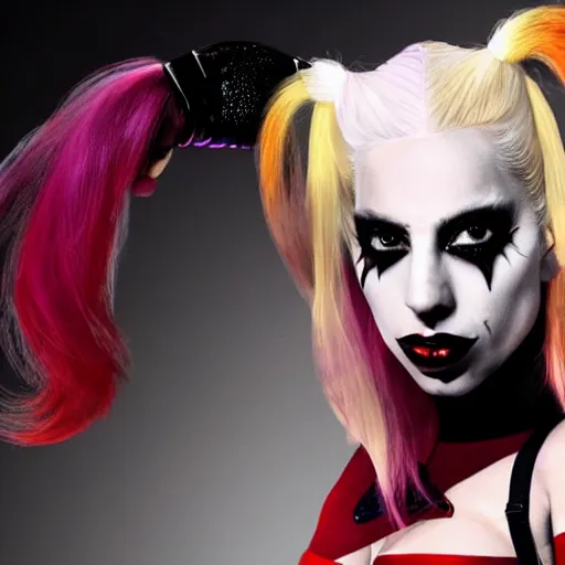 Image similar to Lady Gaga as Harley Quinn 4K quality super realistic