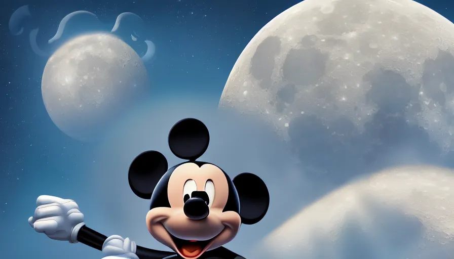 Image similar to moon with mickey mouse face in the sky, hyperdetailed, artstation, cgsociety, 8 k