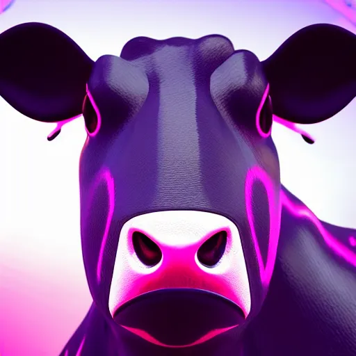 Image similar to synthwave cow face, detailed face, sharp focus, synthwave art, aesthetic, octane render