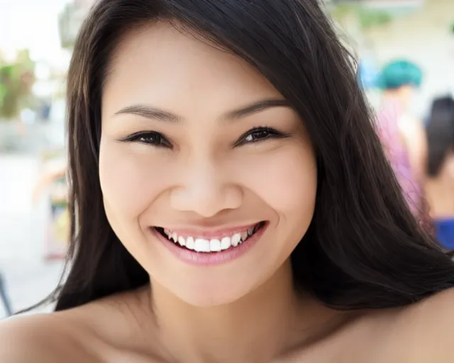 Prompt: filipino female bartender smiling close up portrait