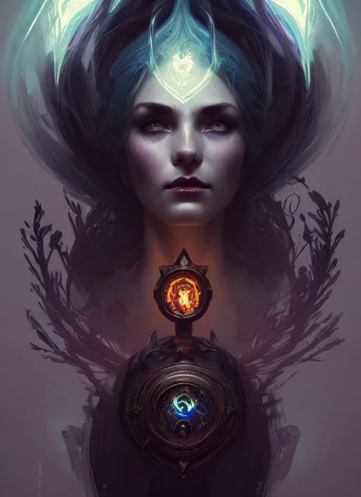 Image similar to Necromancer Sorceress, fantasy magic, undercut hairstyle, dark light night, intricate, elegant, sharp focus, illustration, highly detailed, digital painting, concept art, matte, art by WLOP and Artgerm and Greg Rutkowski and Alphonse Mucha, masterpiece