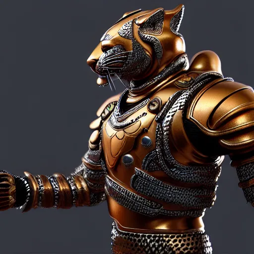 Image similar to jaguar man wearing armour, highly detailed, 4 k, hdr, award - winning, octane render, artstation