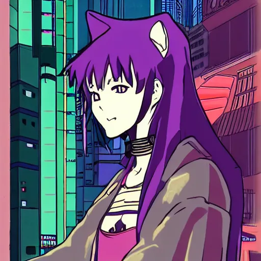 Image similar to cyberpunk cat, 9 0 s japan anime style