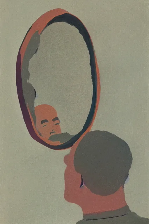 Image similar to man looking into a mirror, 1960’s minimalist advertising illustration, painterly, expressive brush strokes