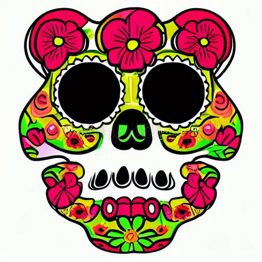 Prompt: cute cartoon drawing of a mexican skull, dia de los muertos, big head, big eyes, skull head, vector illustration, style of disney animation