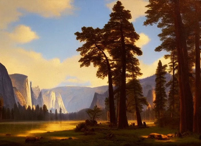 Prompt: yosemite national park in the style of hudson river school of art, oil on canvas