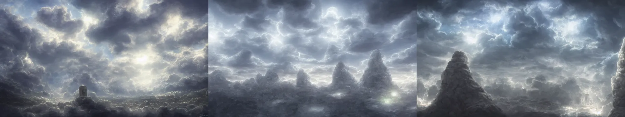 Prompt: White stone labyrinth in the sky. Lighting, bloom. Fantasy, digital painting, HD, 4k, detailed.