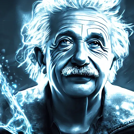 Image similar to portrait of albert einstein as a spellcaster, league of legends amazing splashscreen artwork, gears of war, splash art, natural light, elegant, photorealistic facial features, intricate, fantasy, detailed face, atmospheric lighting, anamorphic lens flare, cinematic lighting, league of legends splash art, hd wallpaper, ultra high details by greg rutkowski