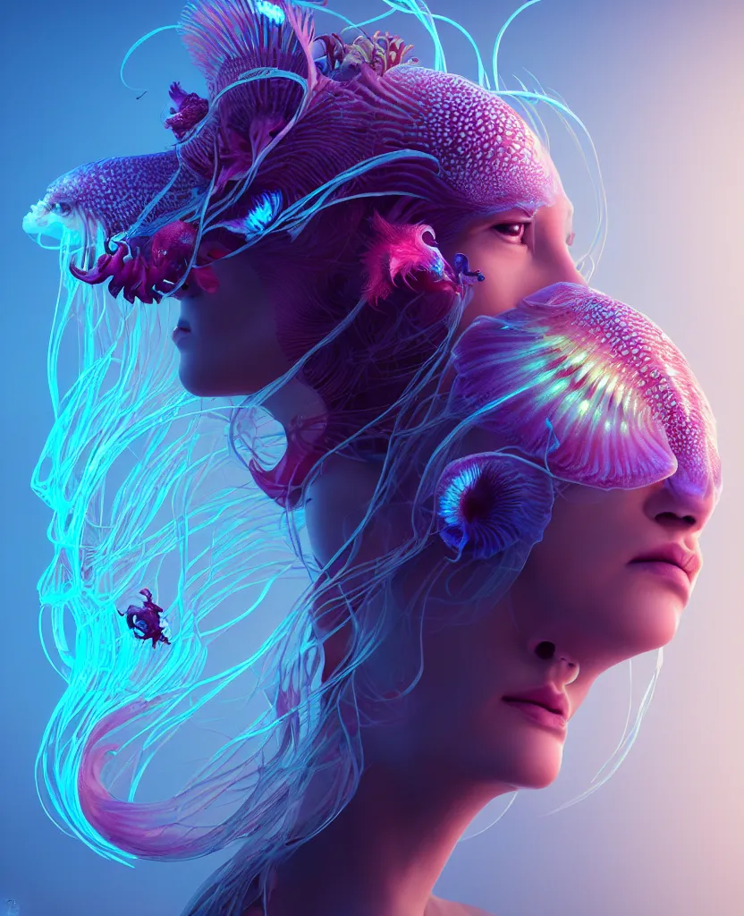 Image similar to goddess close-up portrait. chimera orchid jellyfish phoenix head, nautilus, skull, betta fish, bioluminiscent creatures, intricate artwork by Tooth Wu and wlop and beeple. octane render, trending on artstation, greg rutkowski very coherent symmetrical artwork. cinematic, hyper realism, high detail, octane render, 8k