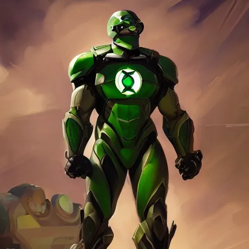 Image similar to greg manchess portrait painting of armored green lantern as overwatch character, medium shot, asymmetrical, profile picture, organic painting, sunny day, matte painting, bold shapes, hard edges, street art, trending on artstation, by huang guangjian and gil elvgren and sachin teng