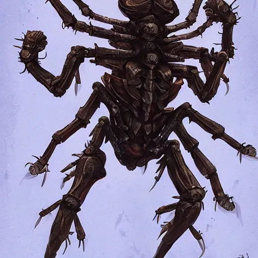 Image similar to humanoid insect with six arms, by greg rutkowski, in the style of magic the gathering