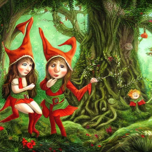 Prompt: highly detailed commune of hedonist elves. the elves are carefree and playful. digitally painted forest scene. The elves each have the face of famous musician Ed Sheeran. pixiv, artbreeder. high quality art