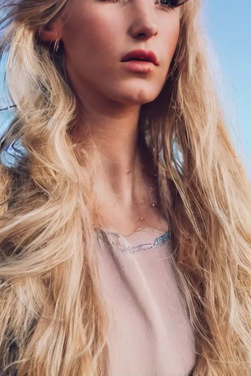 Image similar to vintage photograph of an olive blonde female model with dirty blonde hair in her twenties, her hair pinned up, wearing a designer top, looking content, focused on her neck, photo realistic, extreme detail skin, natural beauty, no filter, slr, golden hour, 4 k, high definition, selfie