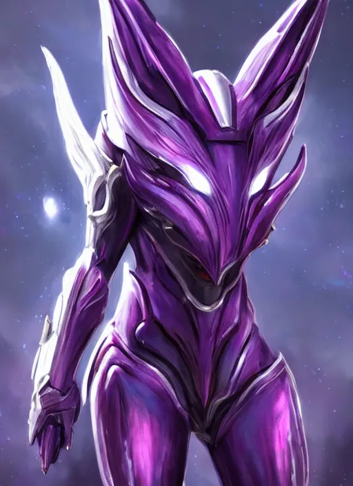 Image similar to cinematic body shot, cosmic beautiful stunning giant robot mechan hot female dragon goddess, sharp sleek cyborg dragon head, sharp metal ears, smooth purple eyes, smooth fuschia skin, smooth silver armor, nebula size, epic proportions, epic scale, macro furry, furry art, dragon art, goddess art, giantess art, warframe, warframe fanart, furaffinity, octane