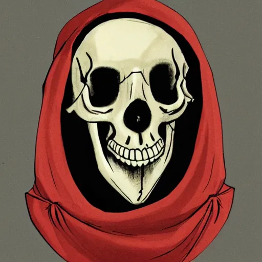 Prompt: a rat skull wearing a hood