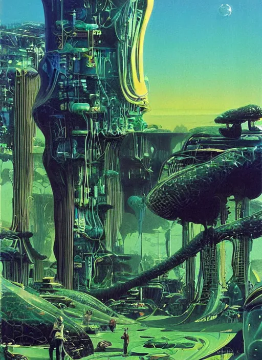 Prompt: ! dream retro futurism, solarpunk, biopunk, naturecore, artwork by roger dean, by dean ellis