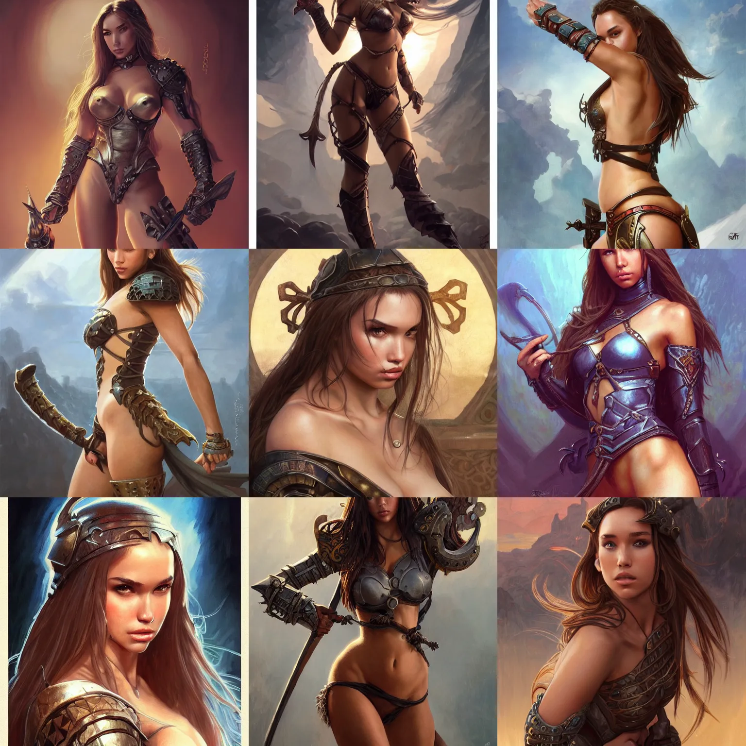 Prompt: portrait of alexis ren, warhammer, 1 6 th century, fantasy, skimpy leather armor, highly detailed, digital painting, trending on artstation smooth, illustration, art by artgerm and greg rutkowski and magali villeneuve and alphonse mucha and frank frazetta