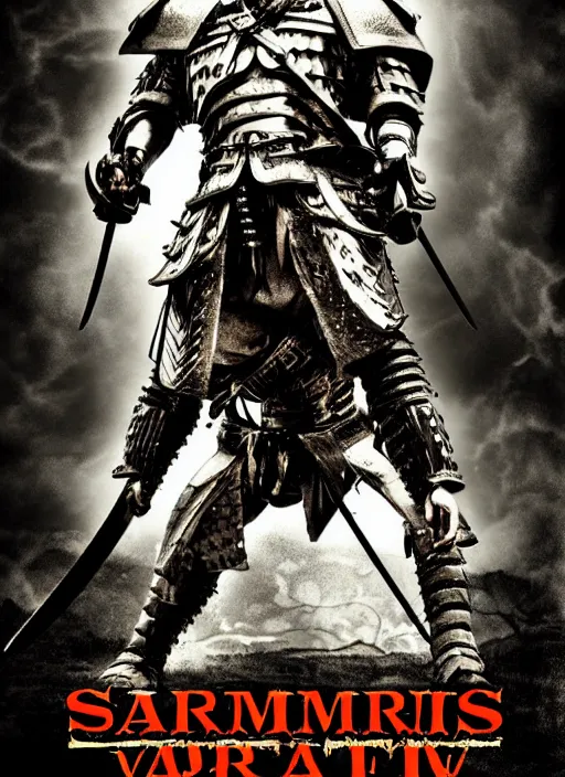 Image similar to movie film poster art for samurai vs predator film staring hiroyuki sanada. in the style of ansel adams, frank frazzetta, warcraft