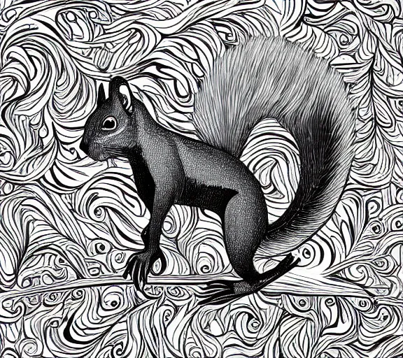 Image similar to squirrel jumping, beautiful vector art by aaron horkey, pure b&w