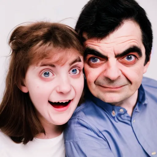 Image similar to A portrait mr bean elizabeth teams up with a teenage mr bean, perfect faces, 50 mm, award winning photography