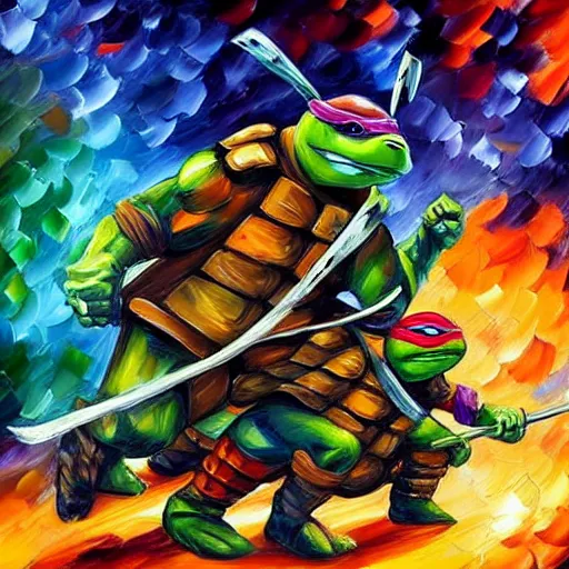 Image similar to tmnt in style of leonid afremov,