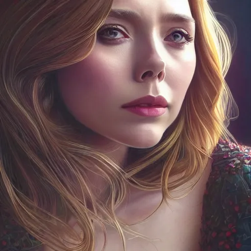 Image similar to ultra realistic illustration, a hot and beautiful painting of a blonde elizabeth olsen, intricate, elegant, highly detailed, digital painting, artstation, concept art, smooth, sharp focus, illustration, art by artgerm and greg rutkowski and alphonse mucha