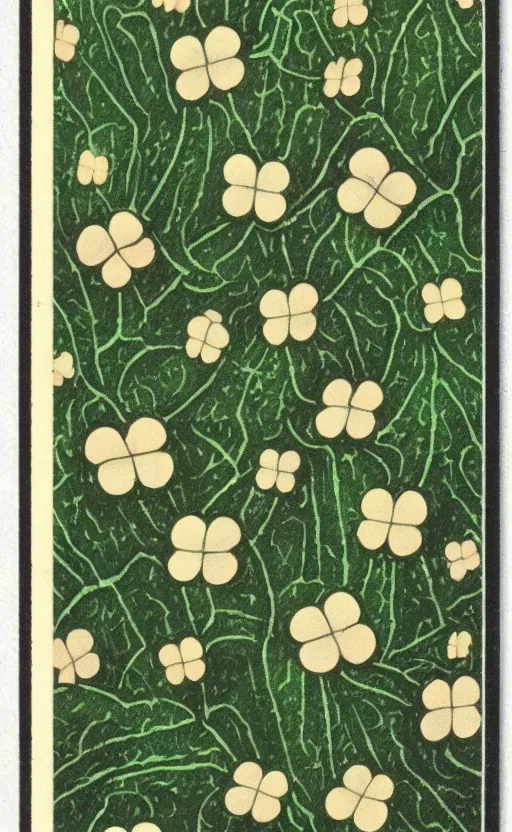 Prompt: by akio watanabe, manga art, 3 leaf clover on the soil, trading card front