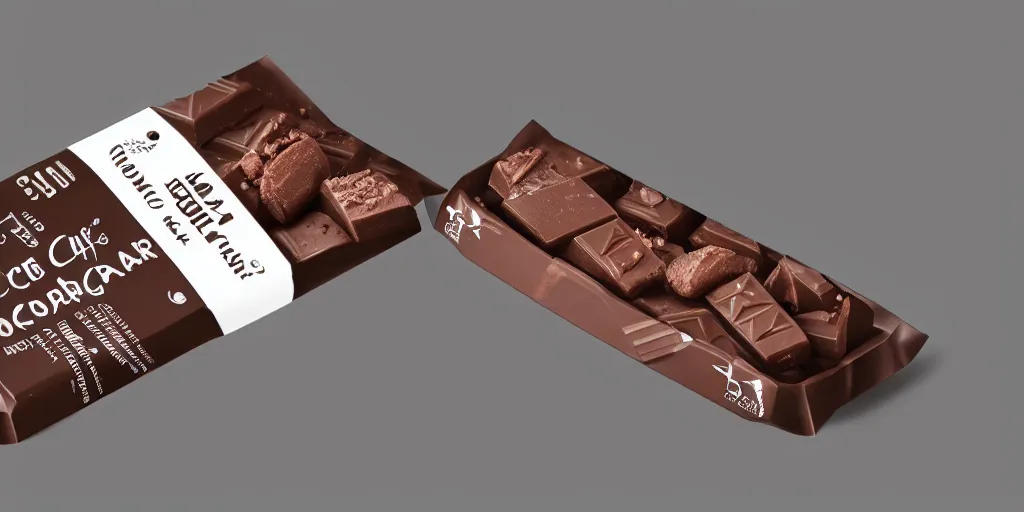 Image similar to a packaging design for a chocolate bar, octane render, ultra realistic