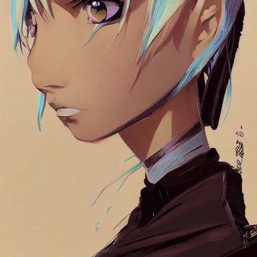 Image similar to portrait of anime pixie character with half shaved hair, manga cover, highly detailed, digital painting, artstation, concept art, sharp focus, illustration, strong brush stroke, anime, art by greg rutkowski, ilya kuvshinov, sharp focus, ghibli studio, art by ilya kuvshinov, rossdraws