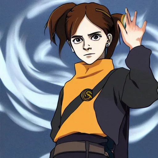 Image similar to emma watson in the style of naruto, fan art