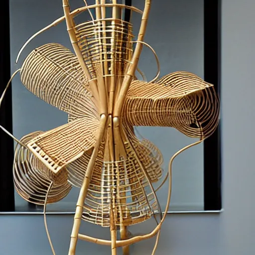 Image similar to a kinetic sculpture made with bamboo