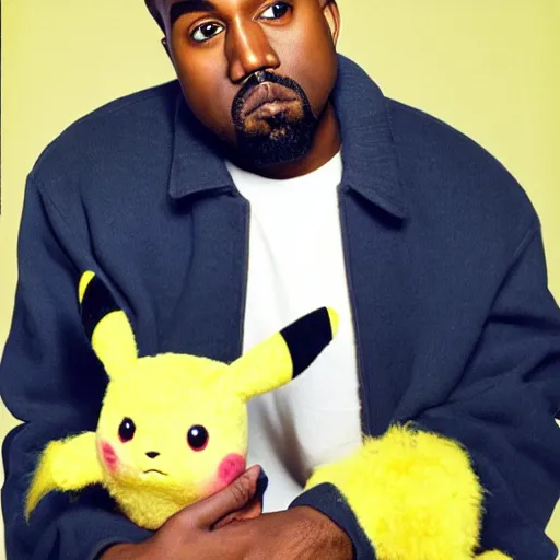 Prompt: Kanye West holding pikachu for a 1990s sitcom tv show, Studio Photograph, portrait C 12.0